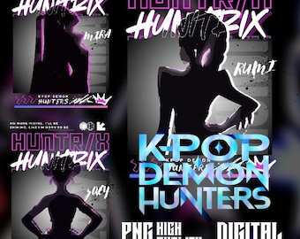 T-shirtontwerp KPOP Demon Hunters | Mira Zoey Rumi iconische pose PNG SVG | Grafische stijl Kpop achterkant | Digitale download voor shirts en posters
