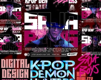 Saja Boys Demon Form Design-bundel | 10-in-1 vuursticker- en shirtkunst | Kpop demonenjagers SVG-PNG | Streetwear afdrukbare download