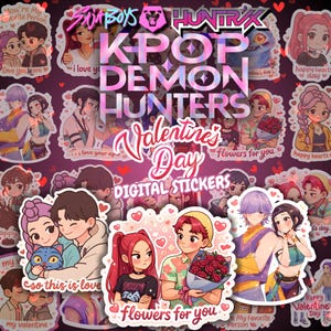 K-Pop Demon Hunters Valentine Stickers | Love Team Anime K-Pop PNG | Valentine's Digital Sticker Pack