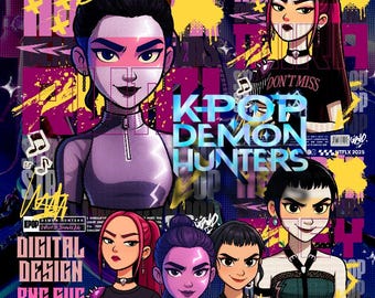 KPOP Demon Hunters Hunter/X Bundle | 6-in-1 Zoey Mira Rumi PNG SVG | Streetwear Shirt Design & Printable Stickers Kpop | Digital Download