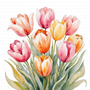 Watercolor Tulip Clipart Bundle | Spring Floral PNG | Digital Download | Tulip Bouquet Art | Wedding Invitation | DIY Craft | High-Res JPG
