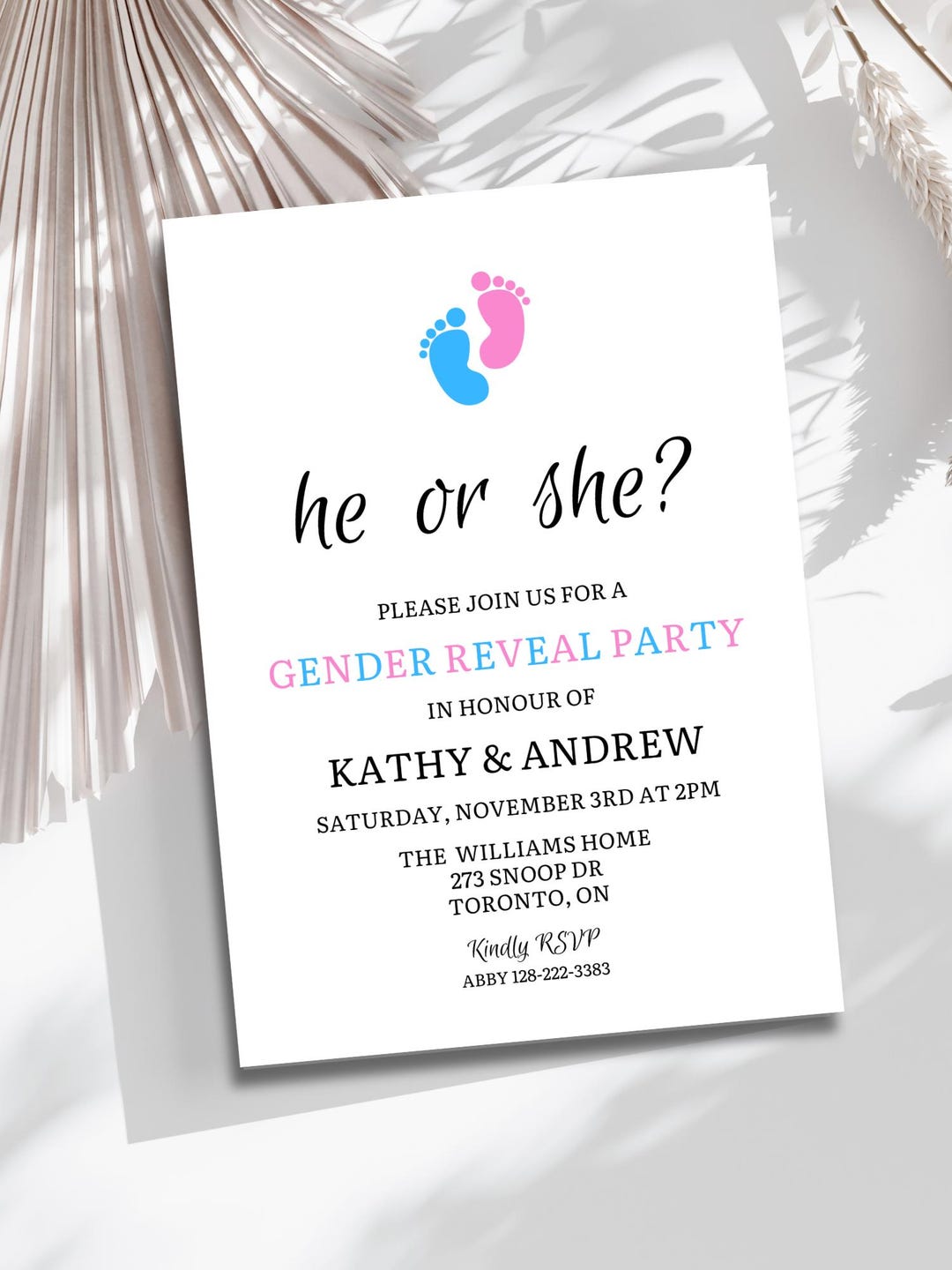Gender Reveal Party Invitation, He or She Invite, Digital Baby Shower ...