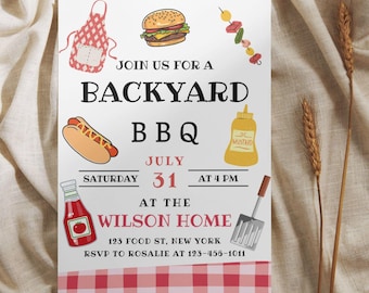 Editable BBQ Invitation, Barbeque Party Invite Template, Summer Cookout,Picnic, Grill Party, Printable 5x7 DIY Invite, Instant Download