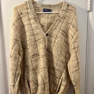 Rare Pendleton Sweater 100% Wool Button Up Cardigan Size XL Cream Brown Unisex Adults