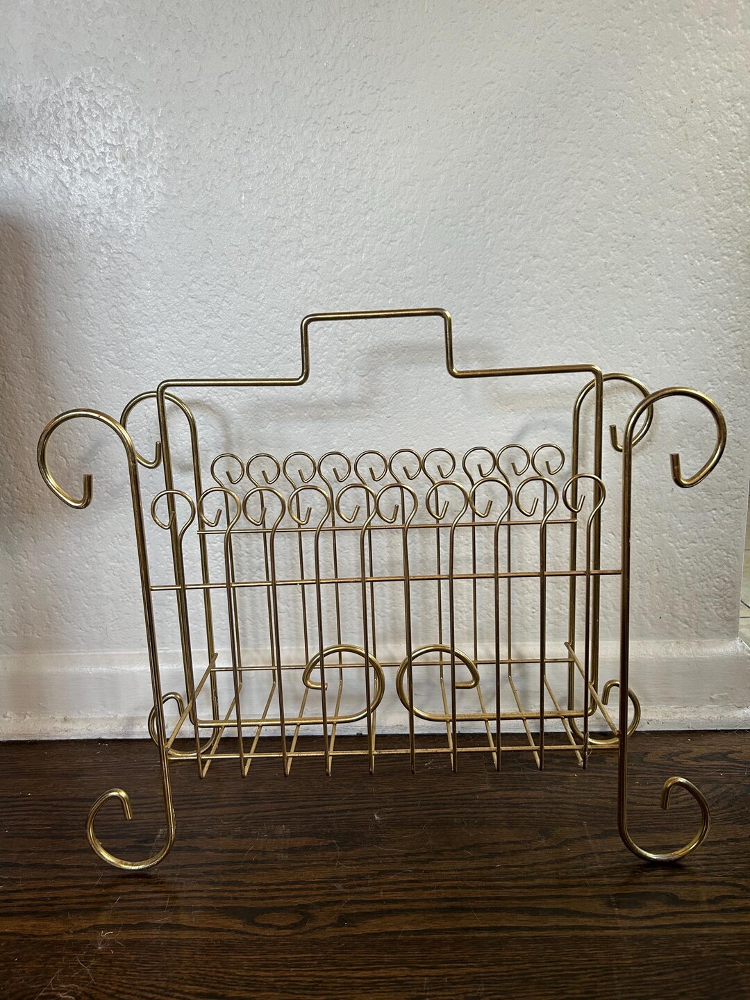 Vintage Magazine Rack Stand Record LP Holder Gold Tone Atomic 60s 70s ...