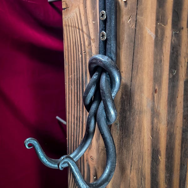 Knotty Double Hooks, Large, Blacksmithed and Hand Forged.