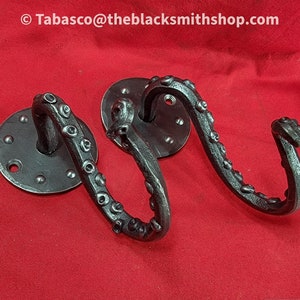 Tentacle Coat Hook (one), Blacksmithed, hand made, nautical, octopus inspired hooks,