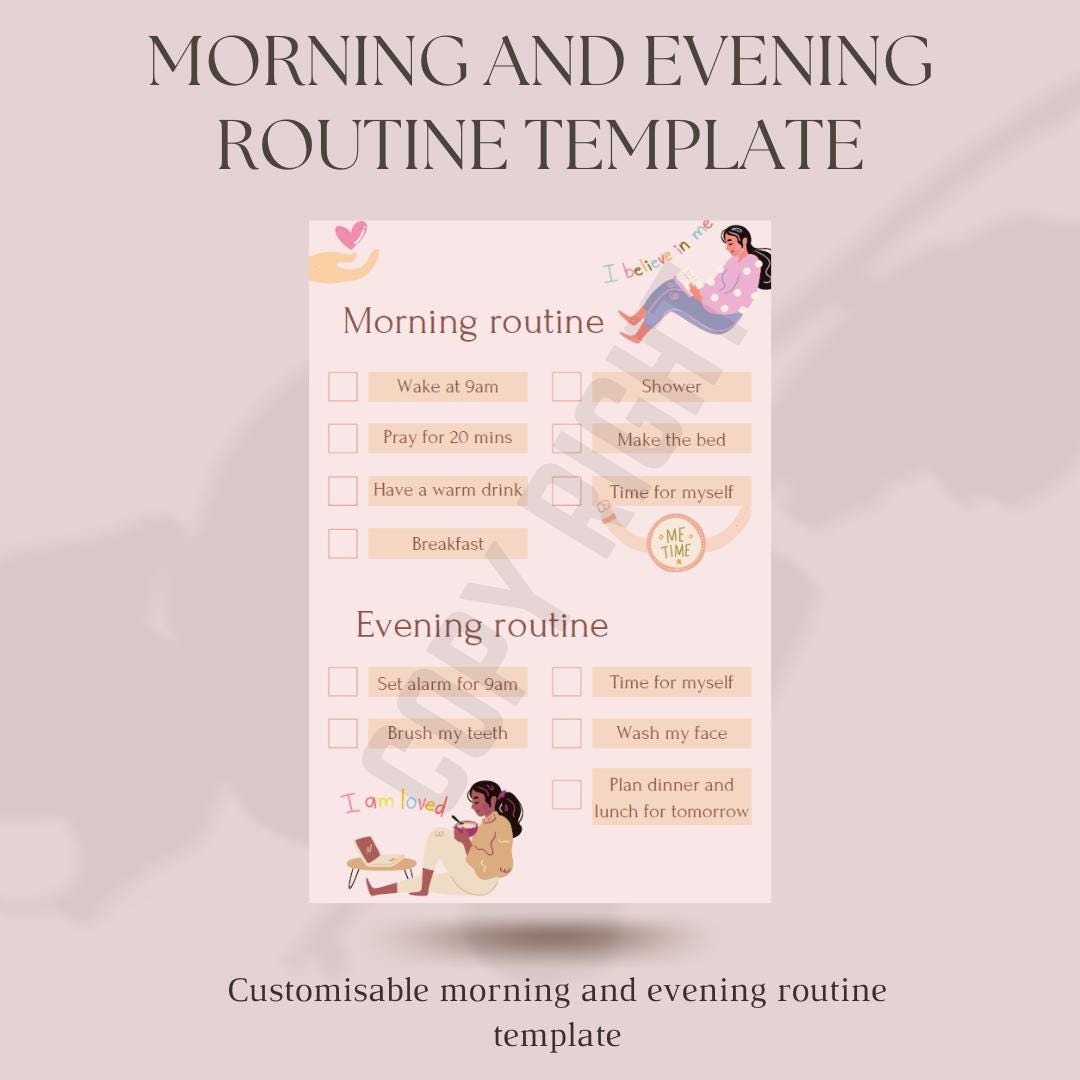 Customisable Morning and Evening Routine Template - Etsy