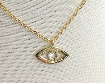 Evil Eye Necklace, Minimalist Evil Eye, boho evil eye, cubic zirconia, Evil Eye charm, Dainty, Protection charm, All Seeing Eye Pendant