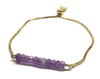 Amethyst Bracelet, Natural Stone Bracelet, Adjustable Gemstone Bracelet, Gemstone Bar Adjustable Box Chain Bracelet, Amethyst Bracelet