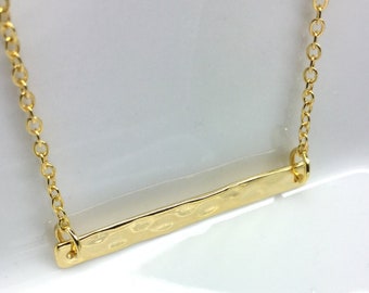 Gold Hammered Bar Necklace, Gold Plated Polished Bar Necklace, Hammered Gold Bar, Hammer Bar necklaces, Boho, Minimalist Bar Necklace