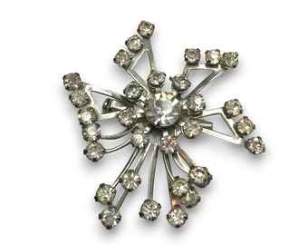 Vintage Rhinestone Geometric Snowflake Star Silver Tone Pin 1960's Brooch, Vintage Brooch, Rhinestone Brooch, Vintage star Pin Brooch