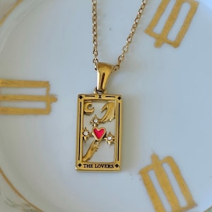 Collier carte de tarot en plaqué or 18 carats - The Lovers
