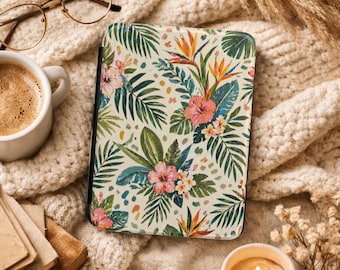 Tropical Floral Kindle Case, Botanical Cover for Paperwhite, Summer Hawaiian Flower Sleeve