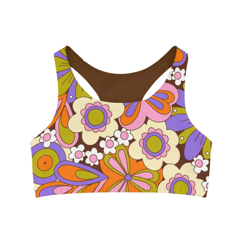Grey Vintage Floral Print Sports Bra
