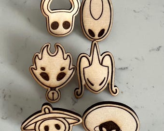 Silksong Hollow Knight Wooden Pins || Fan Made || Hornet Knight Sherma Shakra Bell Beast Lace