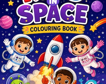 kids colouring books featuring kids in space 50 pages