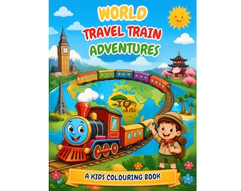 world travel train kids colouring book 50 pages