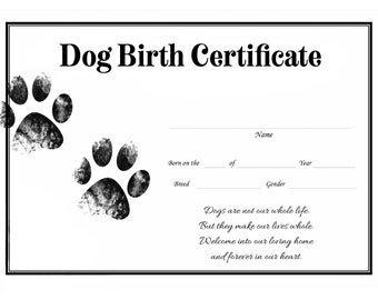 Dog Birth Certificate for Girl or Boy Puppy Gender Neutral Printable Template Breeder Instant Download Resource
