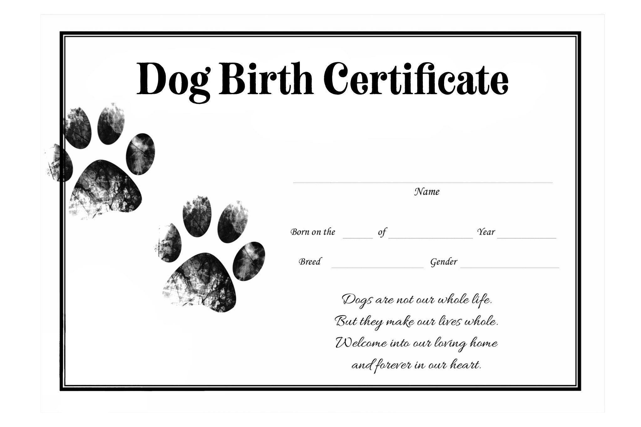 Dog Birth Certificate For Girl Or Boy Puppy Gender Neutral Printable 
