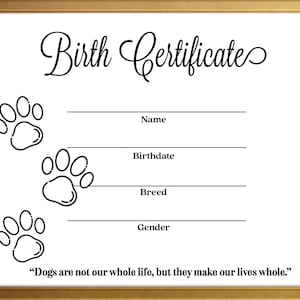 Einfache Hunde Hunde Geburtsurkunde Instant Download druckbare Vorlage - Gold Rahmen Züchter-Ressourcen