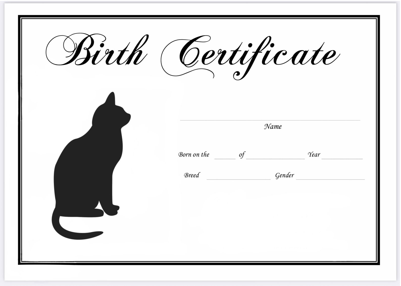 Cat Birth Certificate Breeder Owner Pet Printable | Etsy