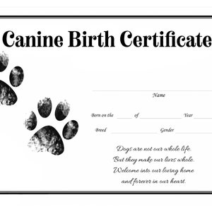 Hunde Geburtsurkunde für Mädchen oder Junge Welpe Geschlechtsneutral druckbare Vorlage Züchter Instant Download