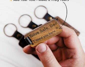 Llavero resistente para papá, regalo para papá que dice "Conduce con cuidado", llavero de madera personalizado, regalo del Día del Padre para él, accesorio para coche nuevo, llavero de cuero personalizado