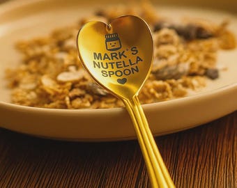 Cuillère à Nutella pour papa, cuillère à beurre de cacahuète personnalisée, cuillère à dessert en or gravé, cadeau pour amateur de Nutella, cadeau fête des pères, cuillère prénom personnalisée