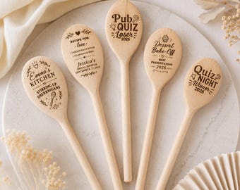 Personalized wooden spoons Custom engraved corporate gifts Cooking baking awards Bulk wedding favors
