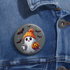 Custom Halloween Pin Buttons, Cute Ghost Badges, Spooky Accessories, Halloween Party Favors, Fun Trick or Treat Pins