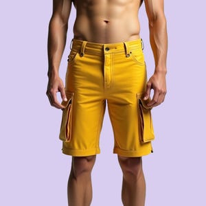 Short homme en cuir de mouton véritable, short de motard en cuir jaune fait main, élégant short cargo en cuir, short en cuir pour homme Gay, cadeau pour lui