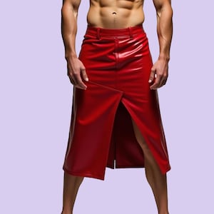 Real Sheep Leather Men Gladiator Kilt, New Latest Design Stylish Red Kilt, Custom Leather Skirt Kilt, Mens Outfit , Gift For Him