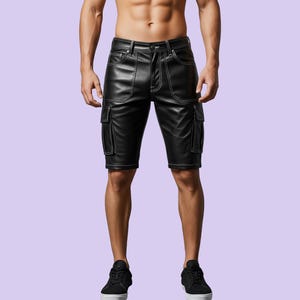 Real Sheep Leather Men&#39;s Black Short, Handmade Slim fit Booty Cargo Short, Casual Wear Short, Biker Stylish Short, Gay Short , Gift For Him