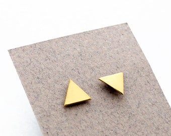 Triangle gold stud earrings - gold color - geometric, minimalist, modern polished brass jewelry - christmas gift for her