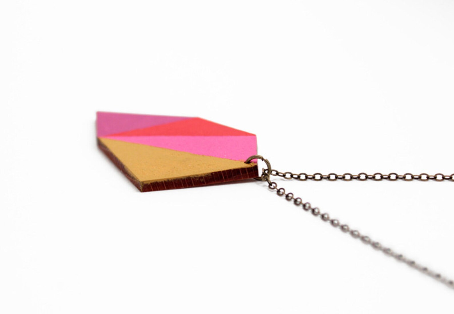 Geometric Polygon Wooden Necklace Mustard Pink Red Purple Etsy