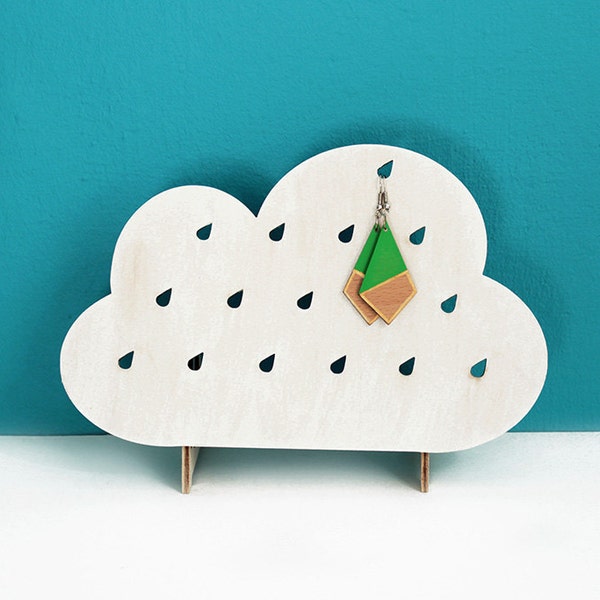 Wooden jewelry organizer, stand, display, holder / unique, minimalist, modern cloud shape / for earrings