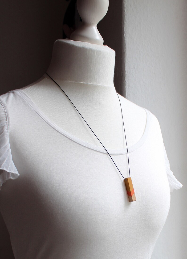 Geometric Wooden Necklace Mustard Yellow Orange Natural Etsy