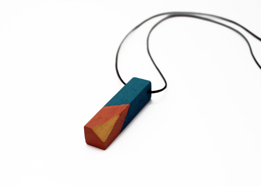 Geometric wooden necklace mustard yellow chocolate brown Etsy