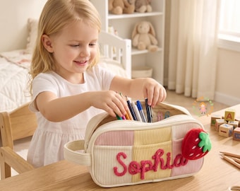 Custom Corduroy Pencil Bag – Personalised Stationery Organiser, Baby Shower Gifts, Kids School Supplies, Back to School, End of Term Gift