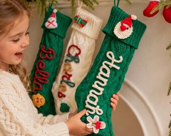Personalized Christmas Stocking, Custom Name Knitted Stocking, Kids Christmas Gift, Family Stocking, Christmas Mantel Decor