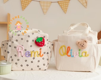Maßgeschneiderte Kinder Lunch Bag, Lunchbox Tasche, handgemachte Cord Lunch Bag, Schule Lunch Bag, Picknick-Tasche, Kleinkind Geschenk, Zurück zu Schulgeschenk