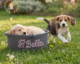 Personalized Dog Toy Basket, Custom Pet Toy Storage Basket with Name, Puppy Toy Box, Dog Gift for New Puppy, Pet Organizer