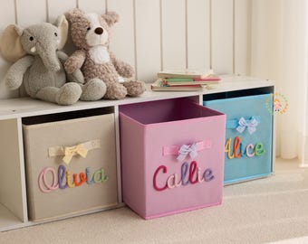 Personalised Storage Cube, Custom Name Fabric Toy Box, Kids Playroom & Nursery Organiser, Foldable Storage Bin, Nursery Decor