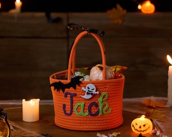 Halloween Treat Bag with Name – Trick or Treat Basket, Personalized Candy Tote, Halloween Basket for Boys & Girls, Halloween Gift