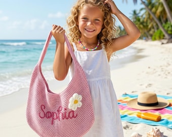 Custom Name Beach Bag, Personalised Straw Shoulder Bag, Summer Holiday Bag for Girls, Gift For Friend