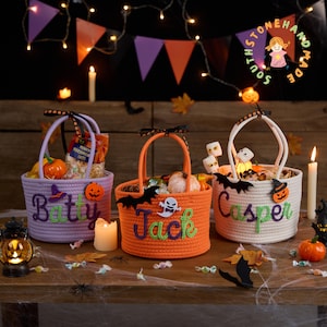 Custom Halloween Treat Bag with Name – Trick or Treat Basket, Personalized Candy Tote, Halloween Basket for Boys & Girls, Halloween Gift