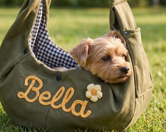 Personalized Pet Sling Carrier, Custom Name Dog Carrier Bag, Small Dog & Cat Shoulder Bag, Hands Free Puppy Travel Bag, Pet Lover Gift
