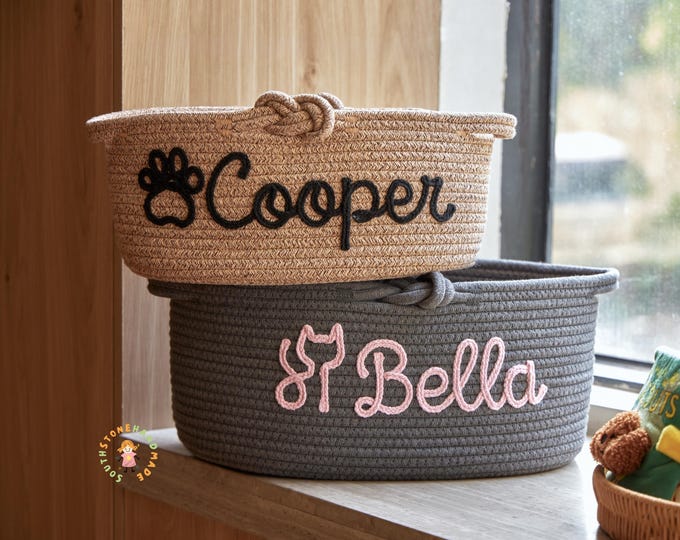 Personalized Dog Toy Basket, Custom Pet Toy Storage Basket with Name, Puppy Toy Box, Dog Gift for New Puppy, Pet Organizer