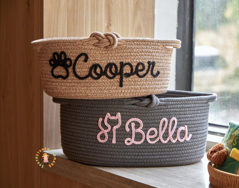 Personalized Dog Toy Basket, Custom Pet Toy Storage Basket with Name, Puppy Toy Box, Dog Gift for New Puppy, Pet Organizer image 1